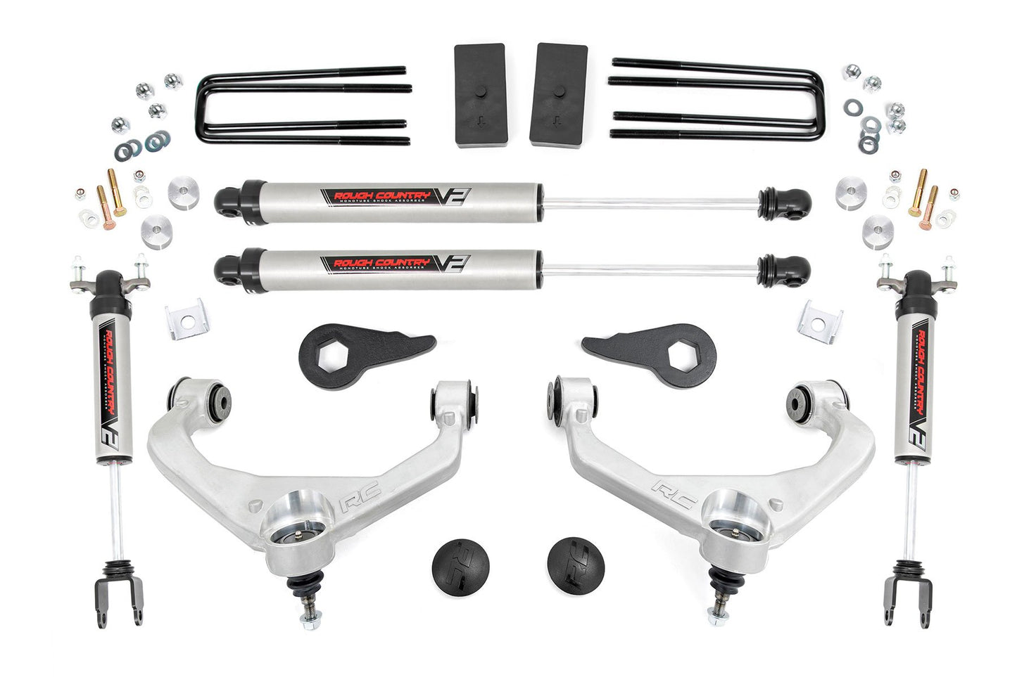 Rough Country 3.5 Inch Suspension Lift Kit w/V2 Shocks 11-19 2500/3500HD w/o Rear Overload Springs