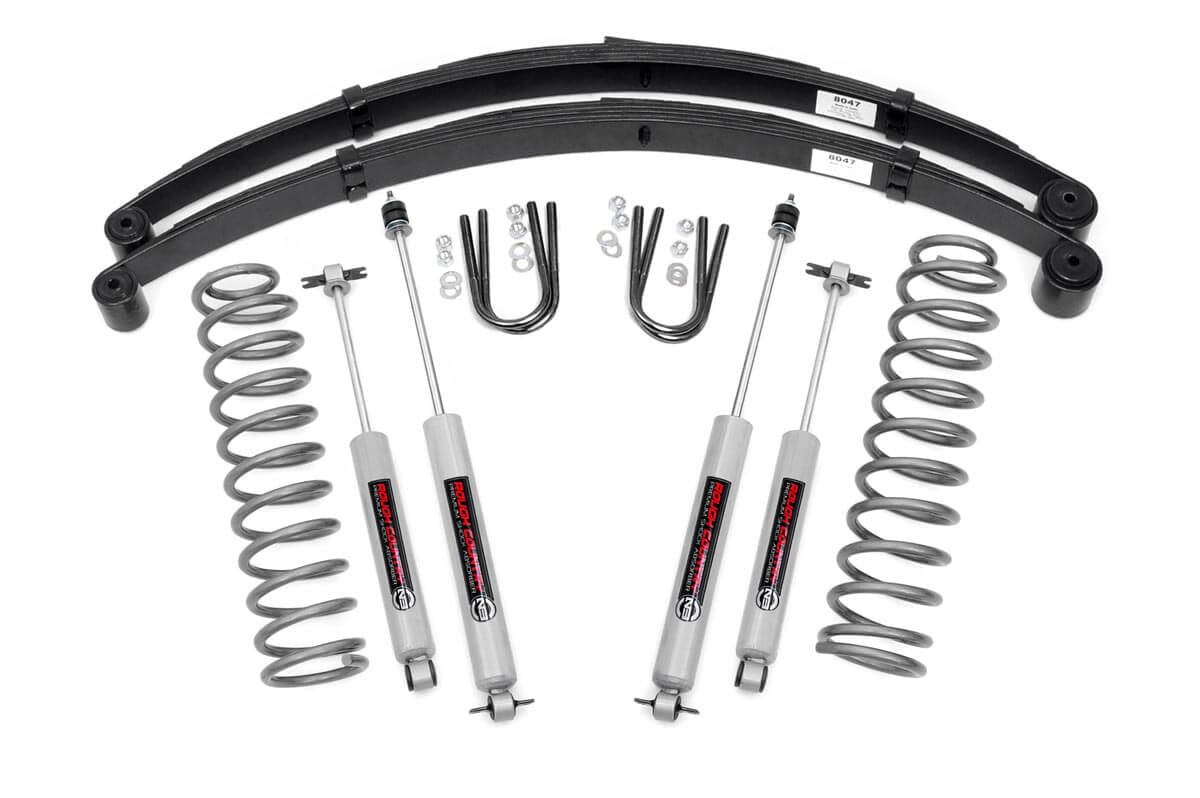 Rough Country 3 Inch Jeep Suspension Lift System With Full Leaf Springs and N3 Shocks 84-01 Cherokee XJ
