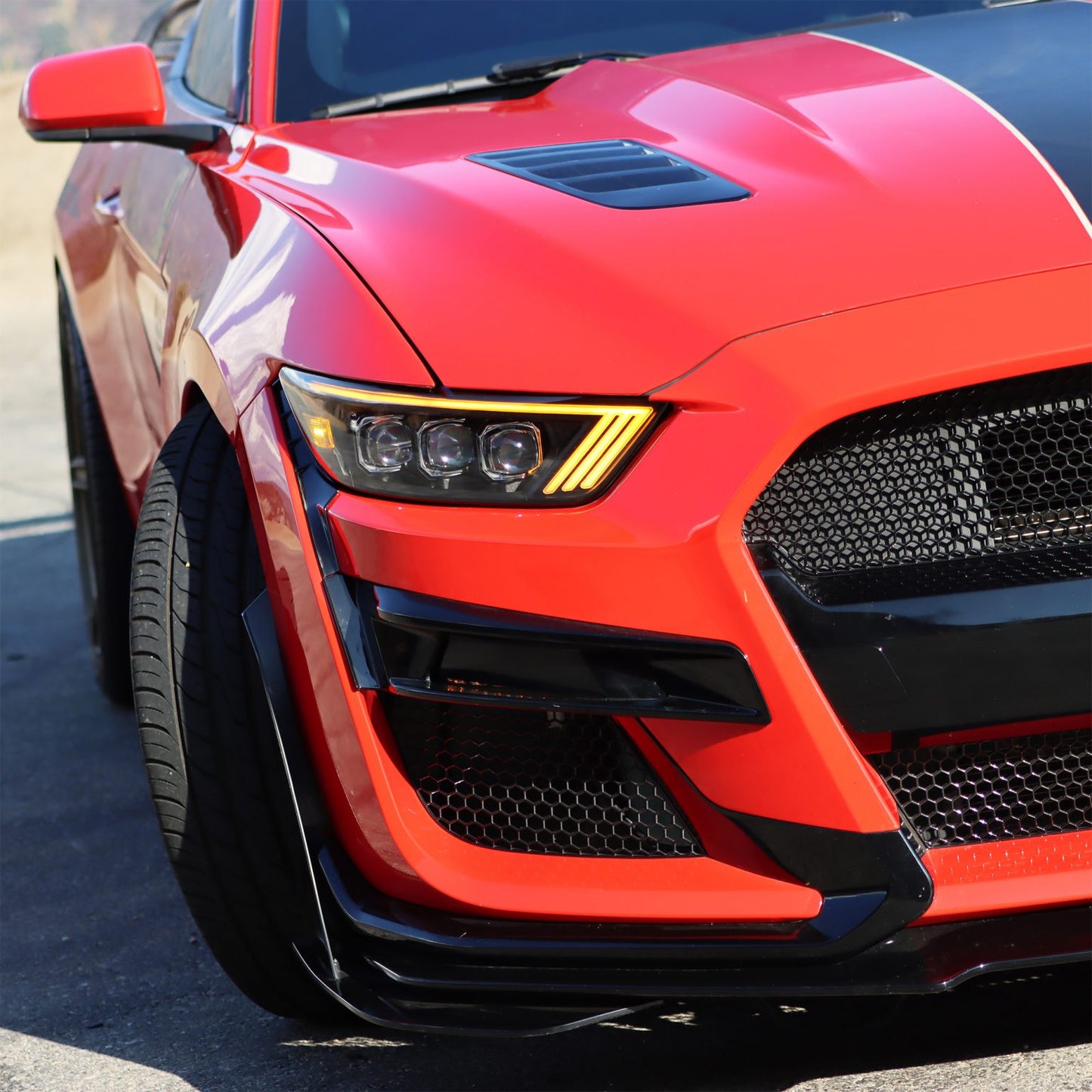 AlphaRex 15-17 Ford Mustang NOVA LED Projector Headlight Alpha-Black w/Activ Light/Sequential Signal + Switchback DRL