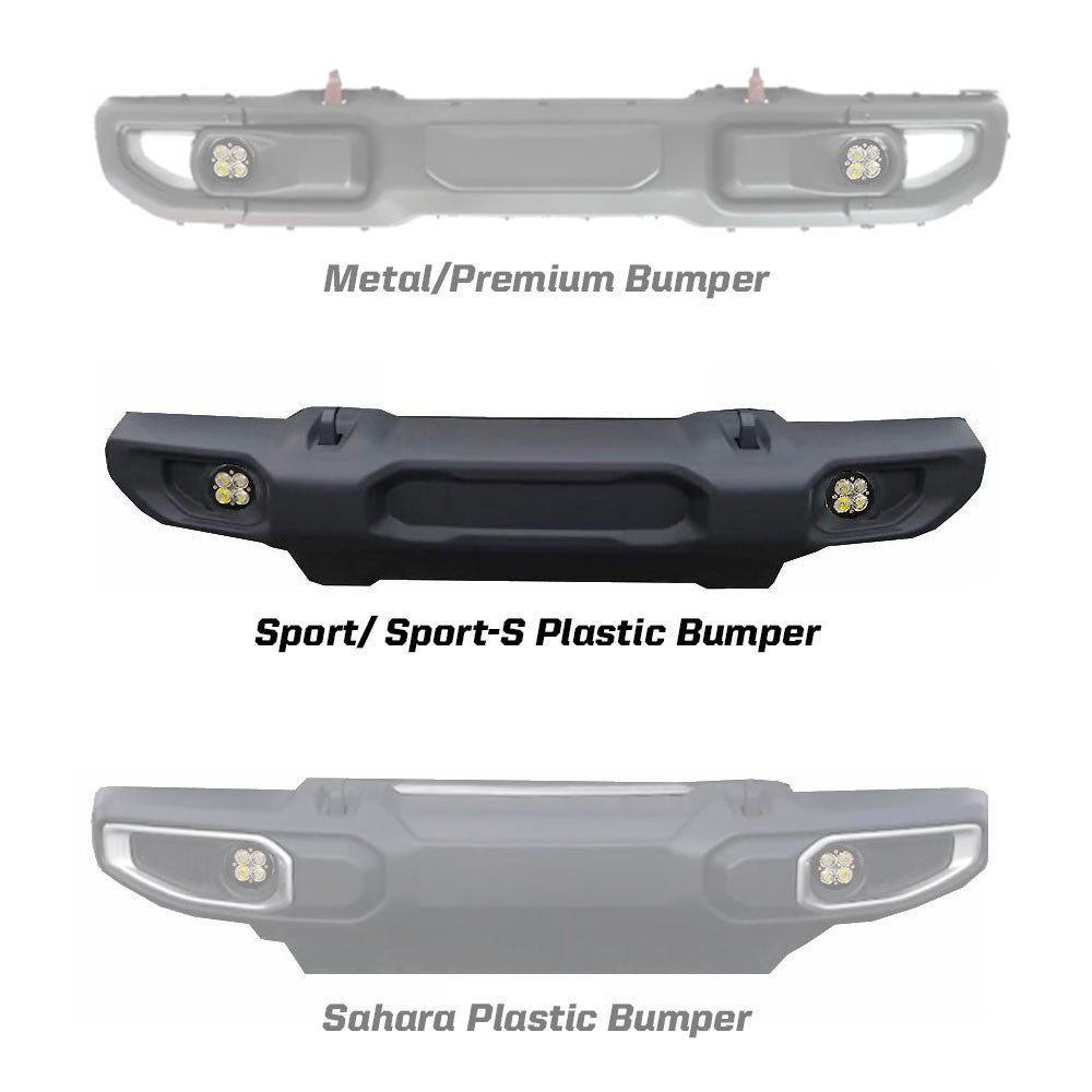 Baja Designs Jeep 2020-24 Gladiator; 2018-24 Wrangler JL With Sport Bumber Squadron Sport Series Fog Pocket Kit