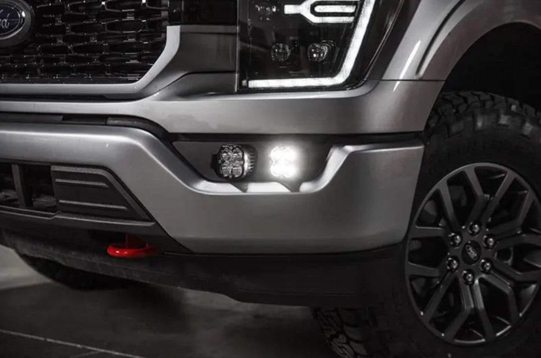 Baja Designs 2021-2022 Ford F150 Without DRL Fog Pocket Kit SAE Clear Squadron Sport Driving Combo With Toggle Switch