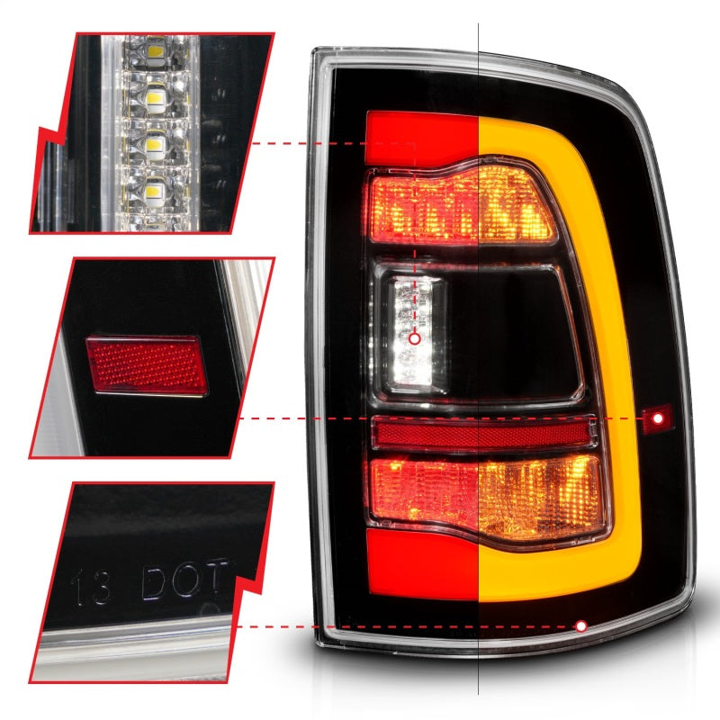 ANZO 10-18 Dodge Ram 1500/2500/3500 Sequential LED Taillights Black w/Switchback Amber Signal