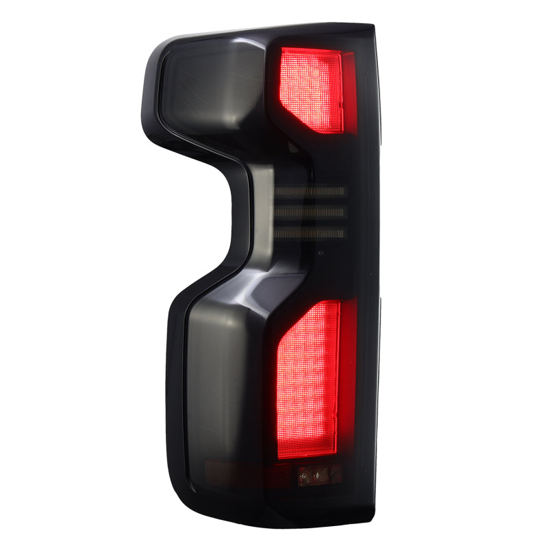 AlphaRex 19+Cheverolet 1500/2500HD/3500HD Silverado Luxx Series LED TailLights Alpha-Black Topo-Etch