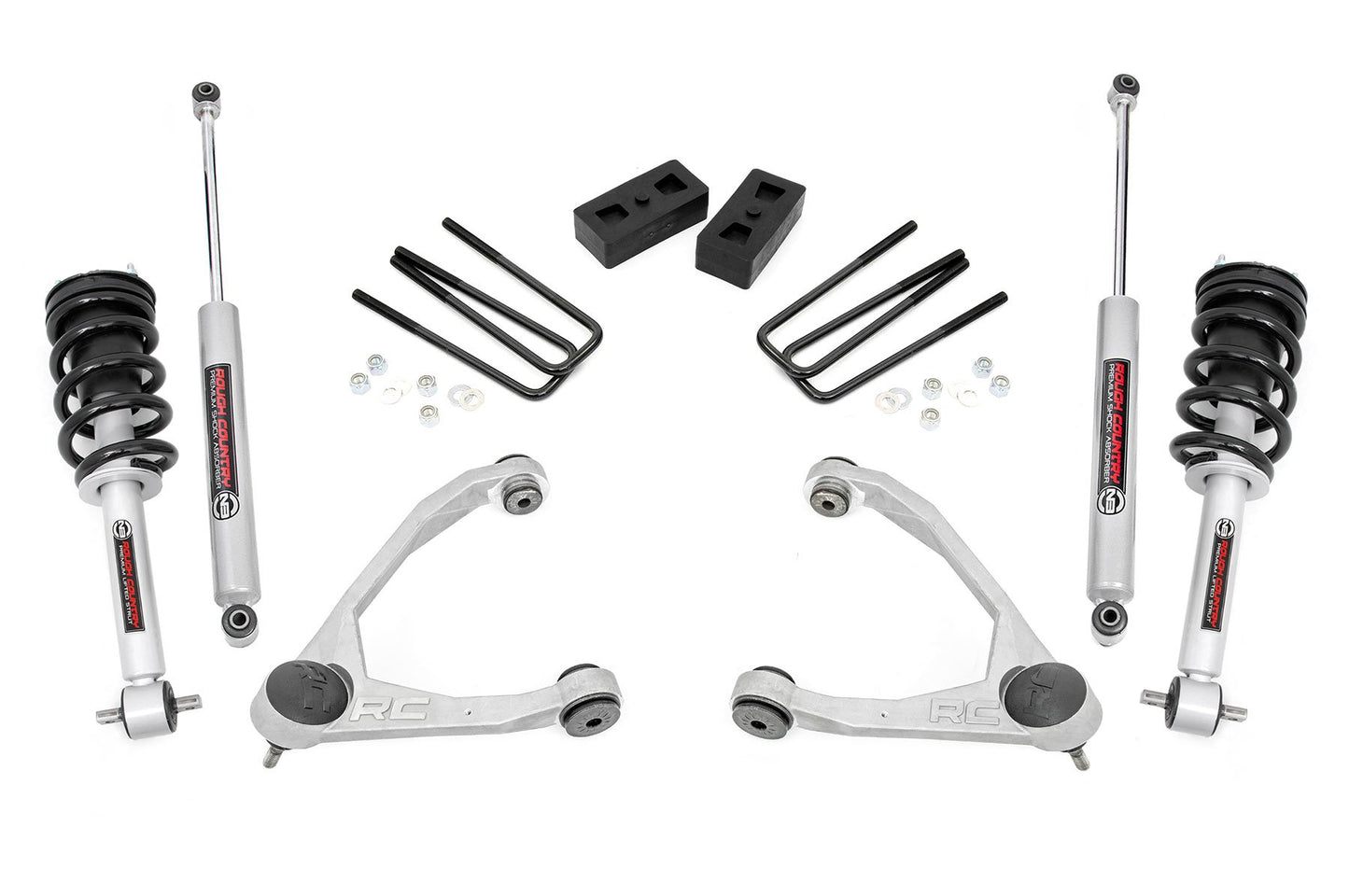 Rough Country 3.5 Inch Suspension Lift Kit w/Upper Control Arms N3 Struts & Shocks 07-13 Silverado/Sierra 1500 2WD