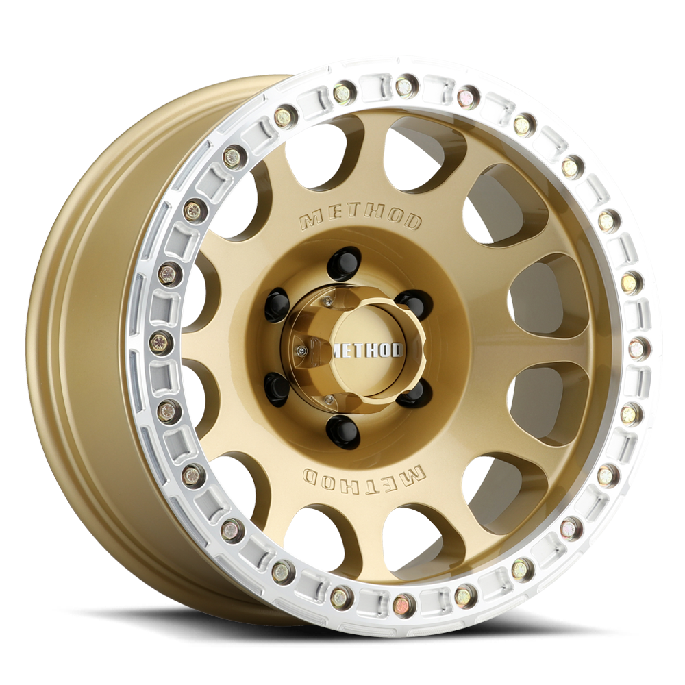 Method MR105 V3 Beadlock 17x9 -38mm Offset 5x5 71.5mm CB Gold Wheel w BH-H24125