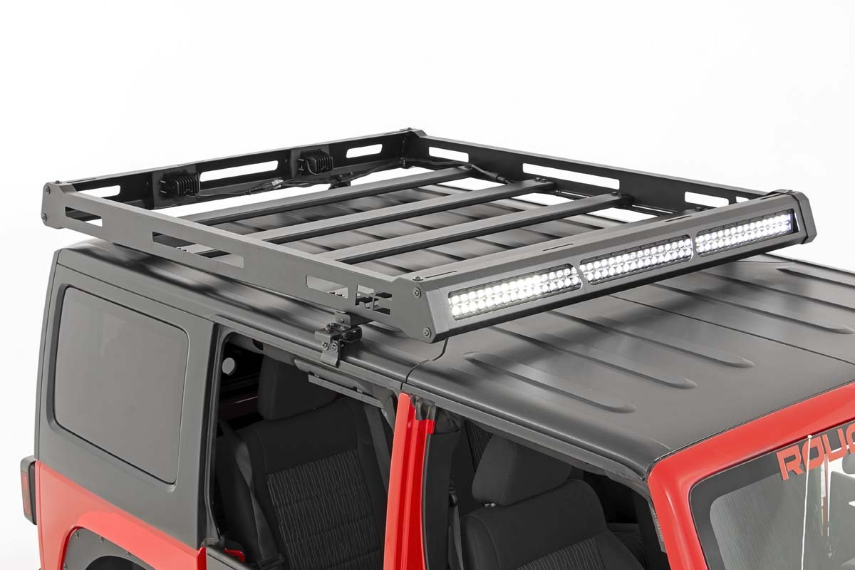 Rough Country Jeep Roof Rack System w/Black-Series LED Lights 07-18 Wrangler JK