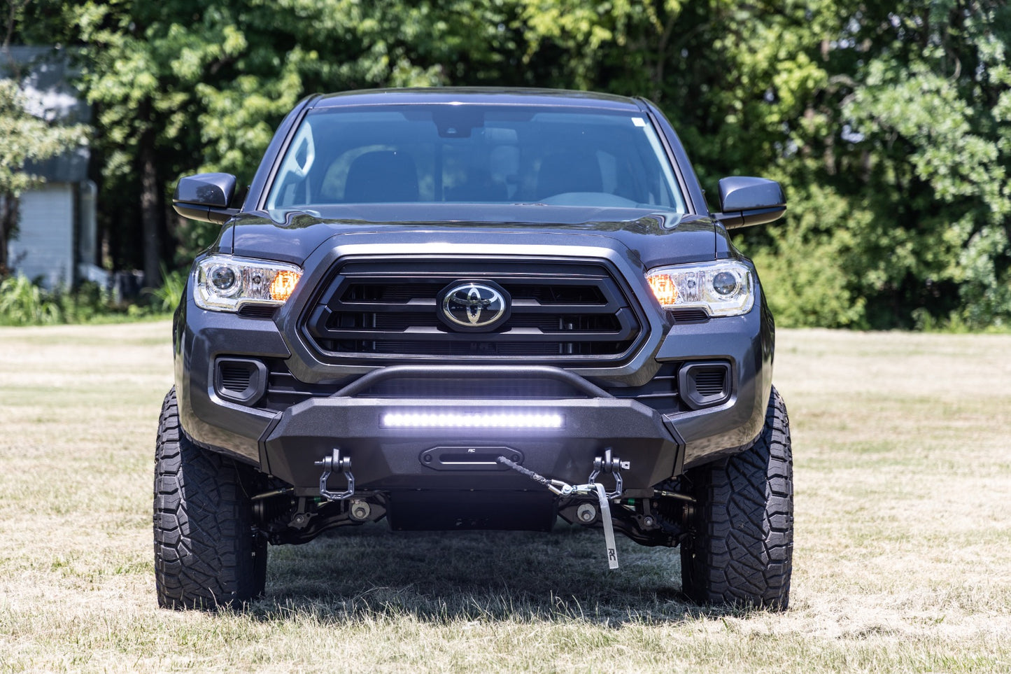 Rough Country Front Bumper Hybrid with 12000-Lb Pro Series Winch Black Series with White DRL LED Light Bar 16-23 Toyota Tacoma 4WD