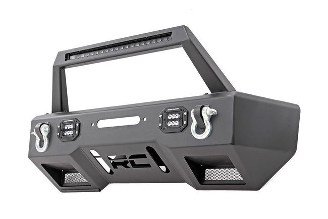 Rough Country Jeep Front Stubby LED Winch Bumper w/Hoop Black Series JK, JL, Gladiator JT