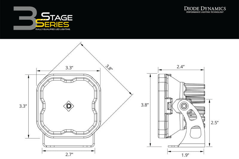 Diode Dynamics SS3 LED Bumper 1 1/4 In Roll Bar Kit Max - Yellow SAE Fog (Pair)