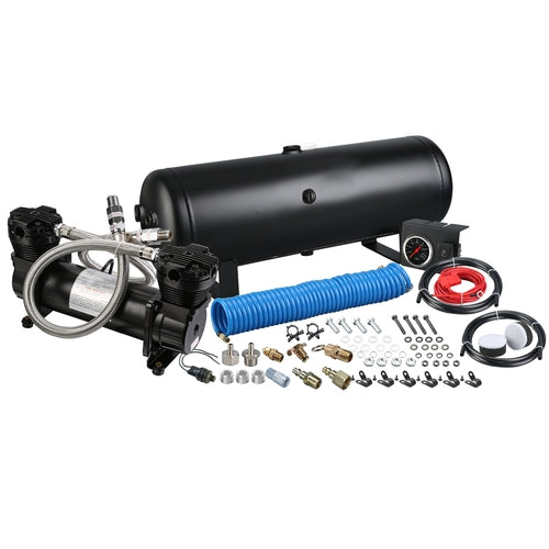 Bulldog Winch On Board Air Compressor Kit Twin Head 4.2 CFM With 5 Gal Tank In-Cab Gauge and Switch