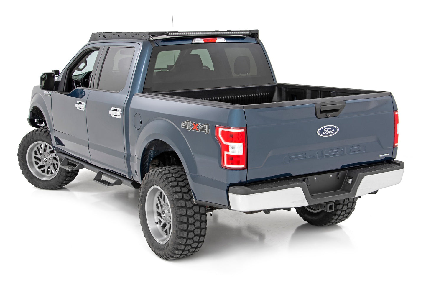 Rough Country Ford Roof Rack System w/Front and Rear Facing LEDs and 40 Inch Single Row Black Series Light Bar 15-18 Ford F-150