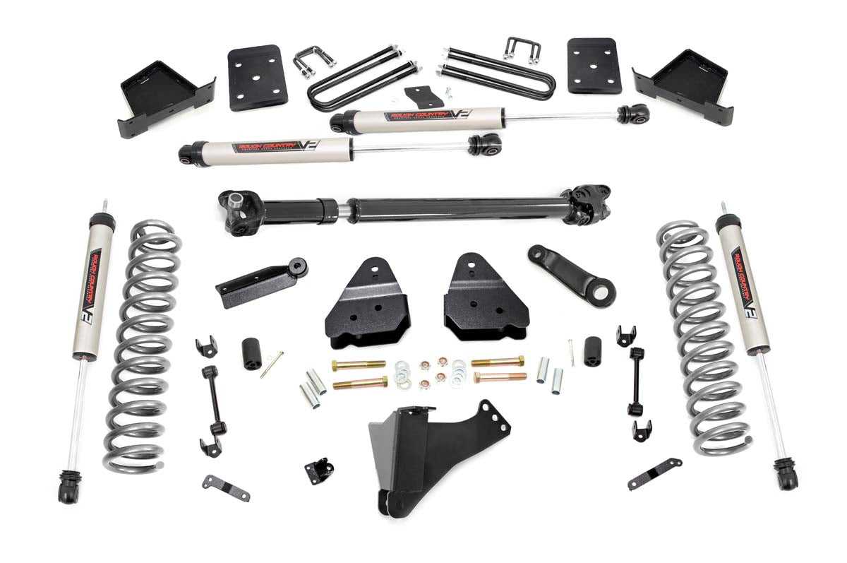 Rough Country 6 Inch Suspension Lift Kit No Overload Springs 4 Inc Axle Diameter w/Front Drive Shaft & V2 Shocks 17-19 F-250/350 4WD Diesel