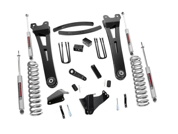 Rough Country 6 Inch Ford 05-07 F-250/F-350 Super Duty Radius Arm Suspension Lift Kit Premium N3 Shocks Diesel