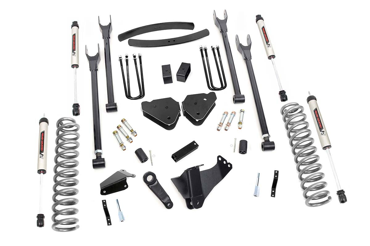 Rough Country 6 Inch Ford 4-Link Suspension Lift Kit Rear Overload Springs w/V2 Shocks 05-07 F-250/350 Diesel