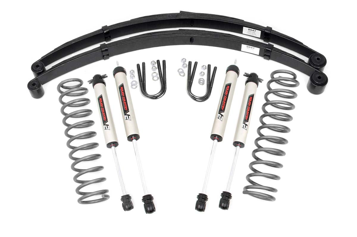 Rough Country Jeep Cherokee XJ 3 Inch Suspension Lift System w/V2 Shocks Leaf Springs For 84-01 Jeep Cherokee XJ
