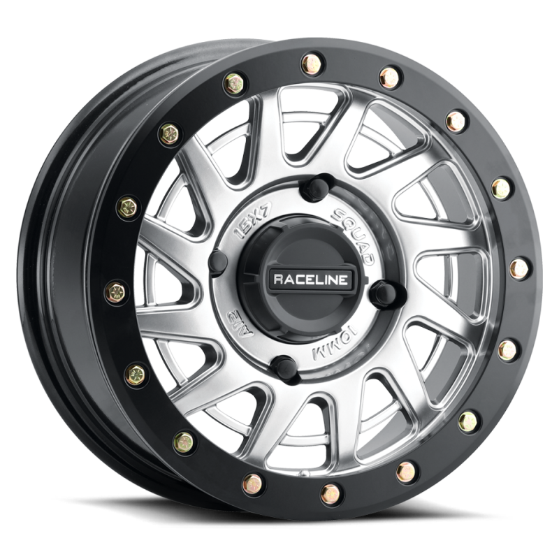 Raceline A12SB Squad 15x7in 4x137 BP 10mm Offset 110.18mm Bore - Silver & Black Ring Beadlock Wheel