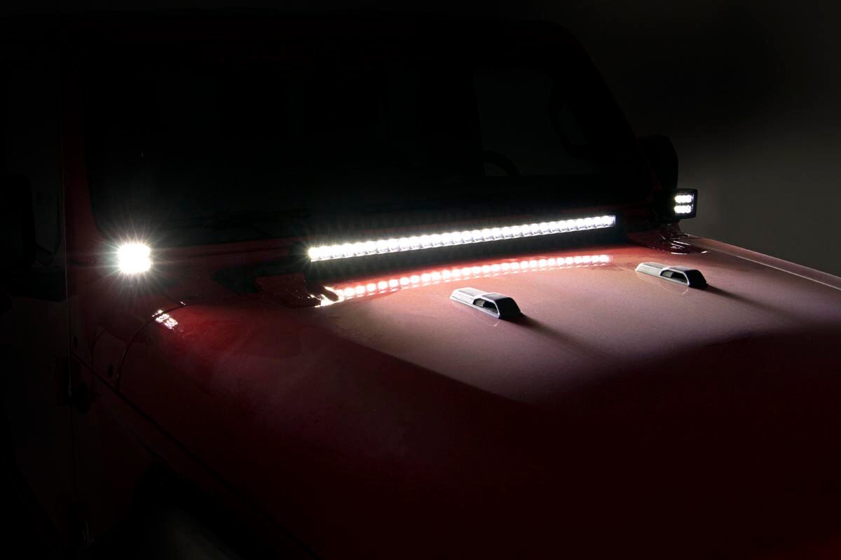 Rough Country Jeep JL/Gladiator 2 Inch LED Lower Windshield Kit Black Series For 18-23 Wrangler JL/20-23 Gladiator