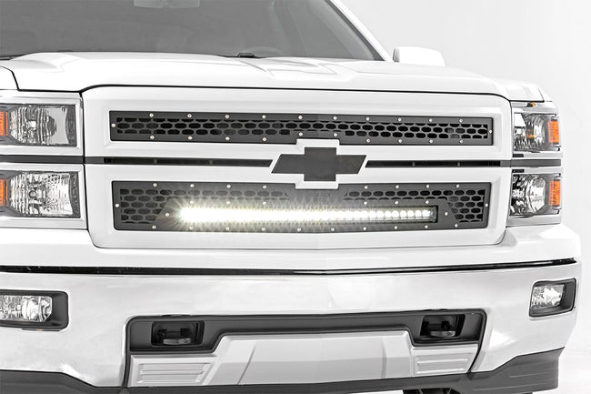 Rough Country Mesh Grille w/30 Inch Black Series LED 14-15 Silverado 1500