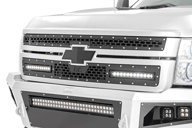 Rough Country Mesh Grille w/Dual 12 Inch Black Series LEDs 11-14 Silverado HD