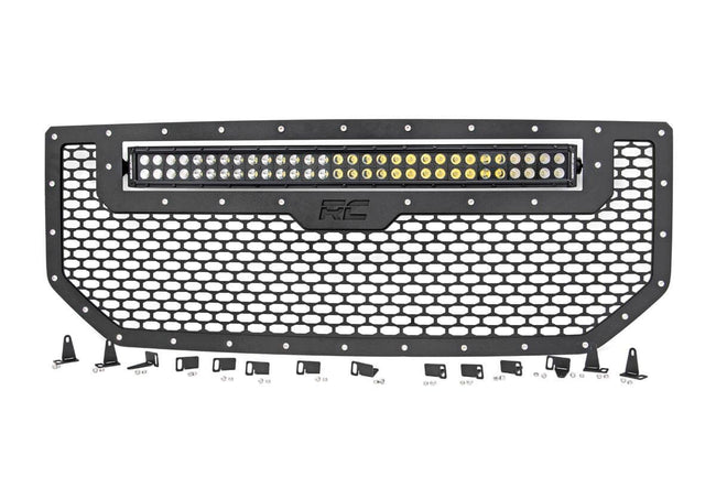 Rough Country Mesh Grille w/30 Inch Dual Row Black Series LED 16-18 Sierra 1500