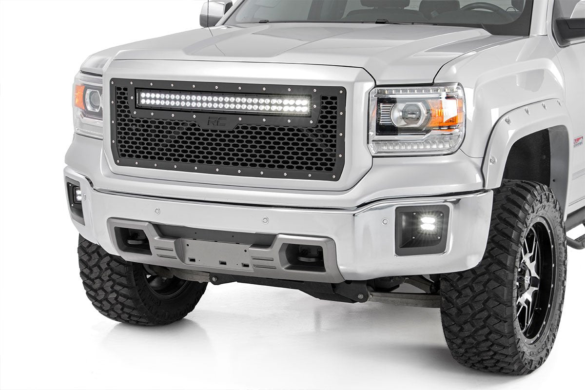 Rough Country Sierra Mesh Grille 30 Inch Dual Row Black Series LED w/Cool White DRL 14-15 Sierra 1500