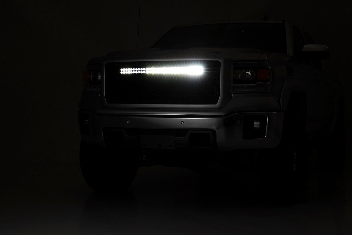 Rough Country Sierra Mesh Grille w/30 Inch Dual Row Black Series LED 14-15 Sierra 1500
