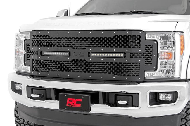 Rough Country Ford Mesh Grille w/Dual 12 Inch Black-Series LEDs 17-19 Super Duty