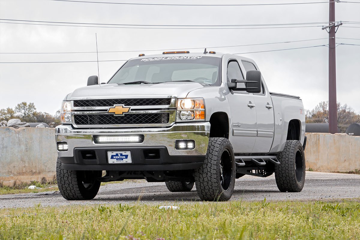 Rough Country Chevrolet LED Fog Light Kit Black Series w/Amber DRL 11-14 Silverado 2500/3500HD