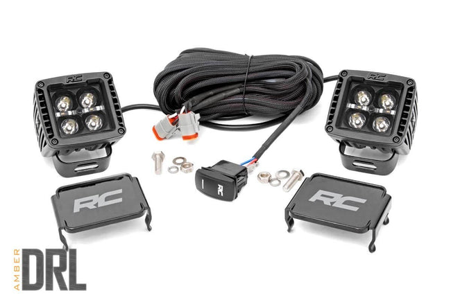 Rough Country 2 Inch Square Cree LED Lights Pair Black Series w/Amber DRL
