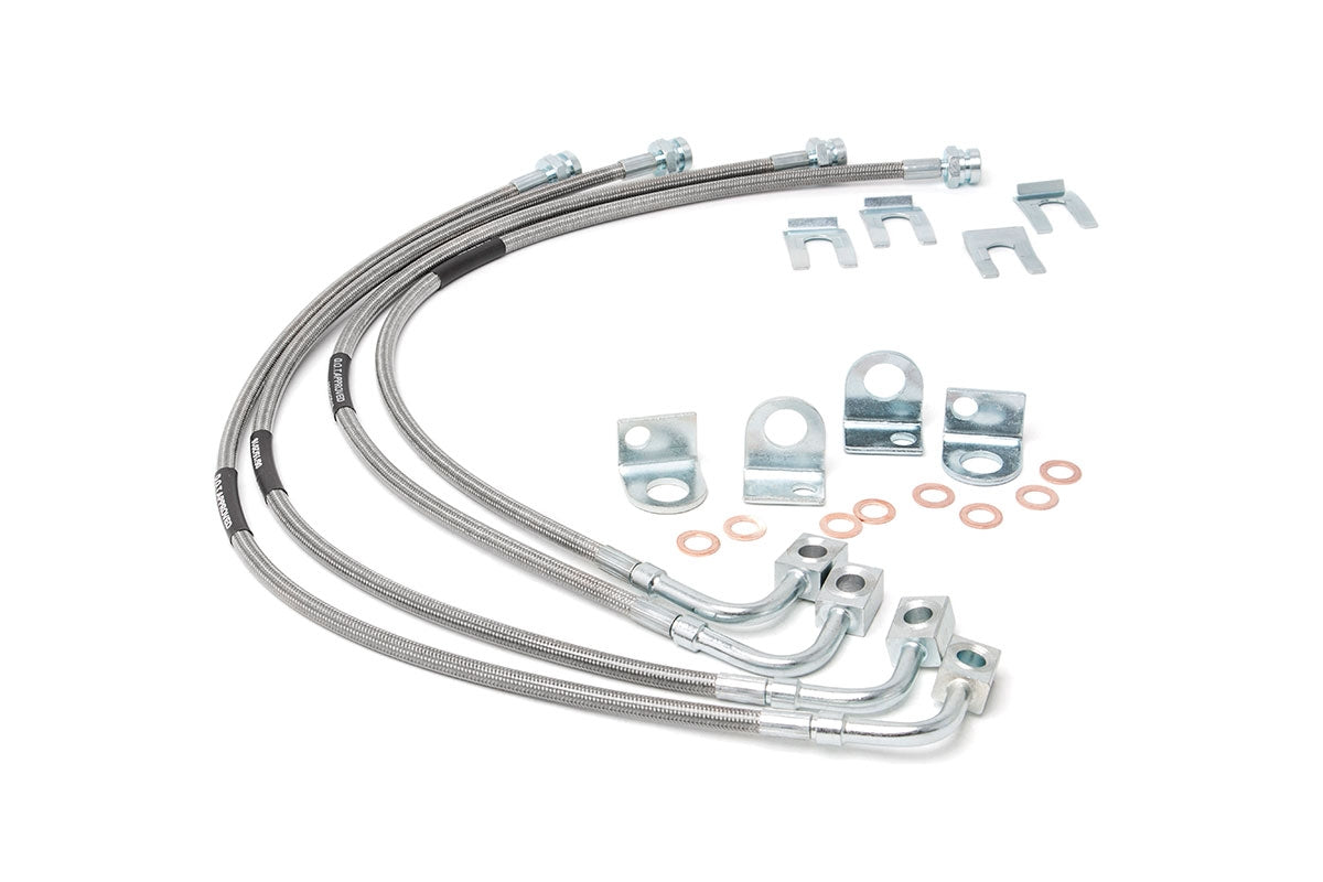 Rough Country Jeep Front and Rear Stainless Steel Brake Lines 4.0-6.0 Inch Lifts 07-18 Wrangler JK