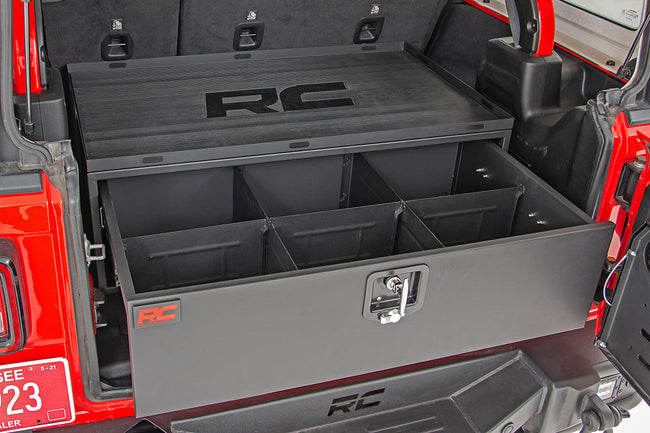 Rough Country Jeep Metal Storage Box w/Slide Out Lockable Drawer 18-21 Jeep Wrangler JL