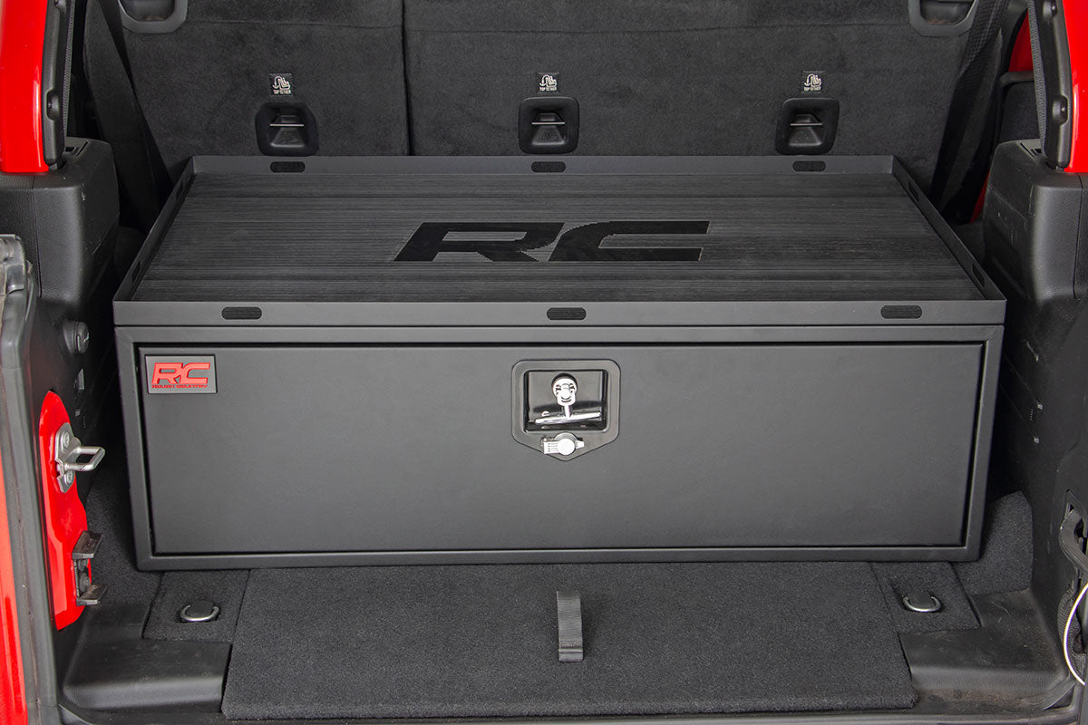 Rough Country Jeep Metal Storage Box w/Slide Out Lockable Drawer 18-21 Jeep Wrangler JL