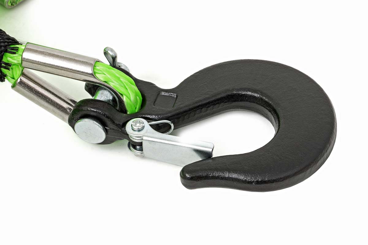 Rough Country 1/4 Inch Synthetic Rope 85 Feet Rated Up to 16,000 Lbs 3/8 Inch Includes Clevis Hook and Protective Sleeve UTV, ATV Green