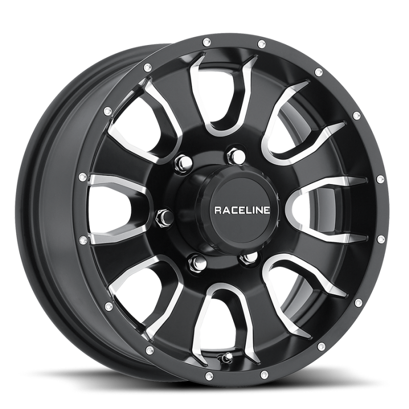 Raceline 860M Mamba 16x6in 8x165.1 BP 0mm Offset 4.90mm Bore - Black & Machined Wheel