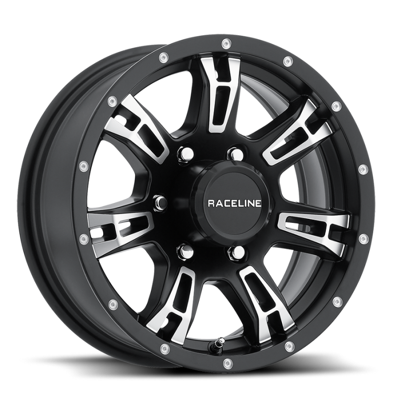 Raceline 840 Arsenal 15x5in 5x114.3 BP 0mm Offset 3.19mm Bore - Black & Machined Wheel