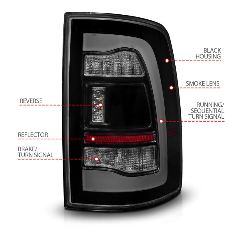 ANZO 10-18 Dodge Ram 1500/2500/3500 Sequential LED Taillights Smoke Black w/Switchback Amber Signal