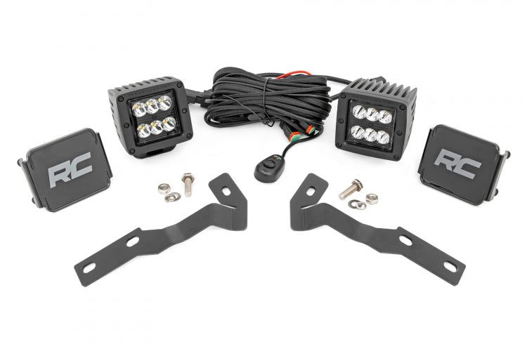 Rough Country LED Light Kit | Ditch Mount | 2" Black Pair | Spot | Toyota Tacoma (16-23)