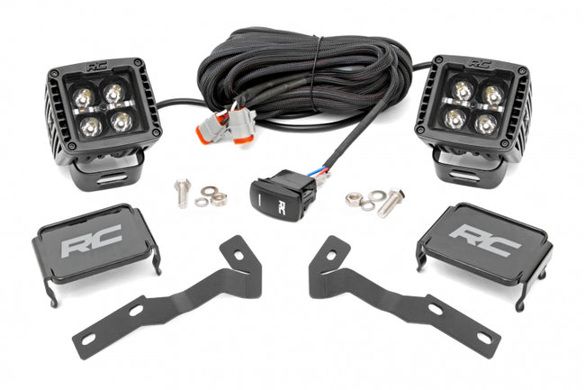 Rough Country LED Light Kit | Ditch Mount | 2" Black Pair | Amber DRL | Toyota Tacoma (16-23)