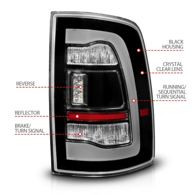 ANZO 10-18 Dodge Ram 1500/2500/3500 Sequential LED Taillights Black w/Switchback Amber Signal