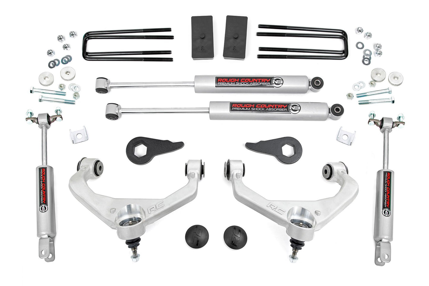 Rough Country 3.5 Inch Suspension Lift Kit 11-19 Silverado/Sierra 2500/3500HD w/o Rear Overload Springs