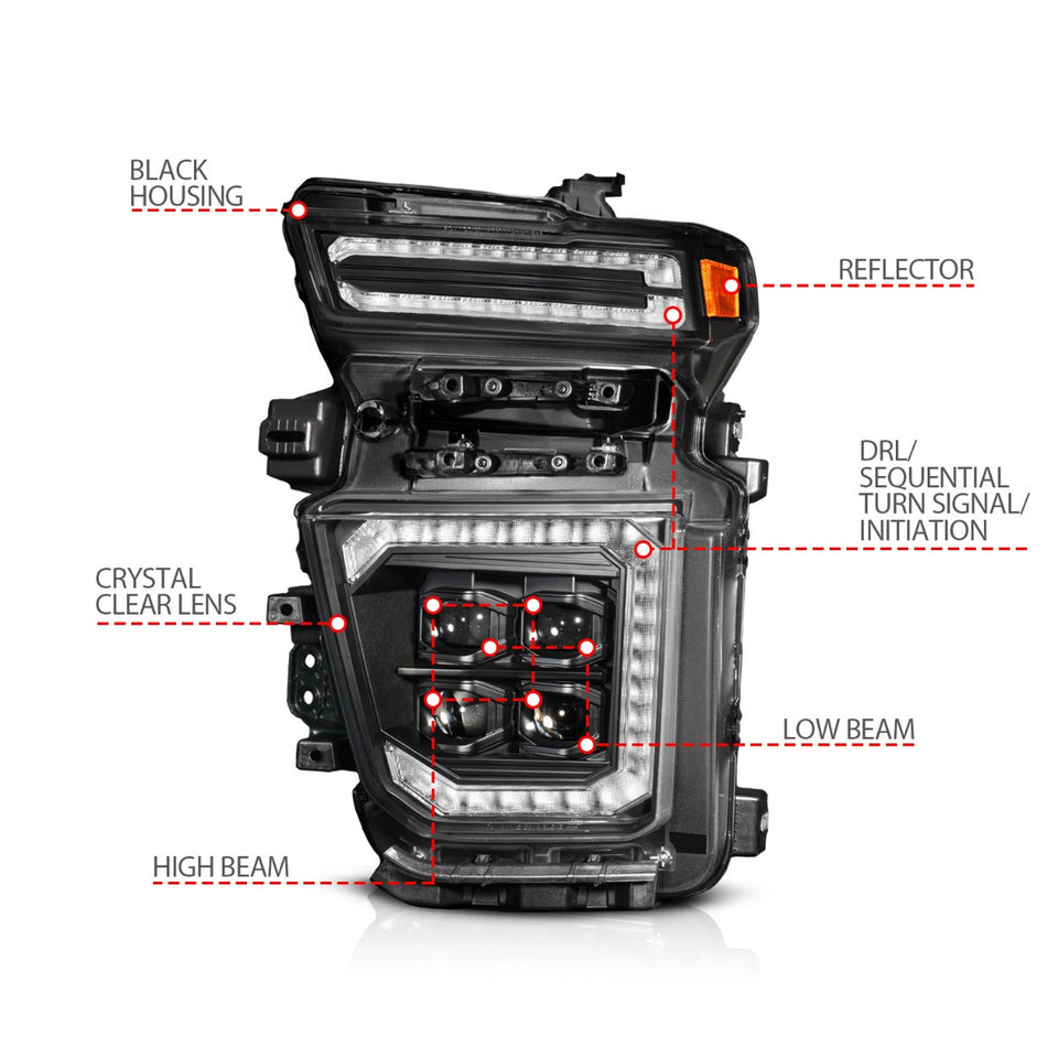 ANZO Z-Series 20-24 Chevy Silverado 2500/3500 Z-Series Full LED Proj Headlights Black - Driver Side