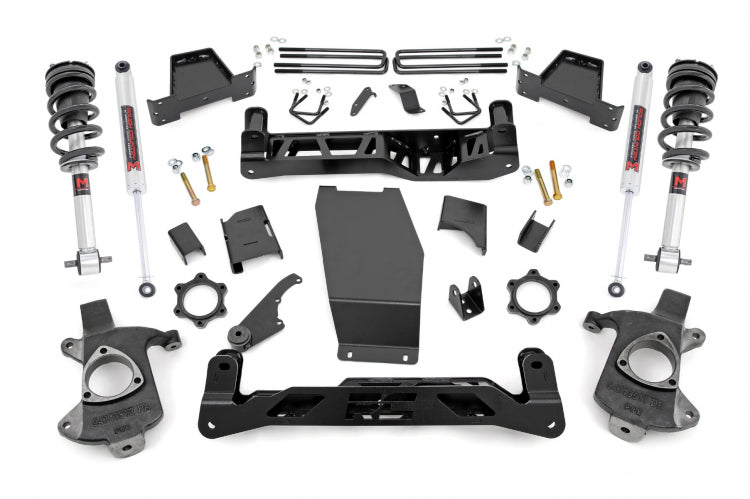 Rough Country 6.0 Inch GM Suspension Lift Kit w/ M1 Sruts and Shocks 14-18 1500 PU 4WD Aluminum Or Stamped Steel Lower Control Arms