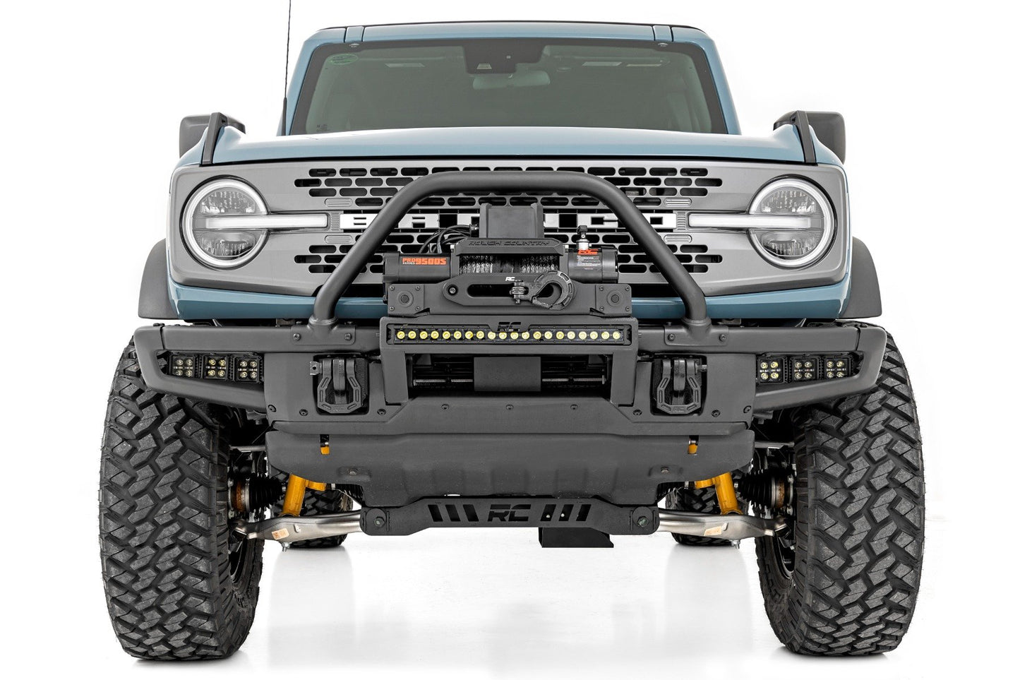 Rough Country High Winch Mount With PRO12000s Winch And Black Series Light Bar 21-25 Ford Bronco 4WD (Copy)