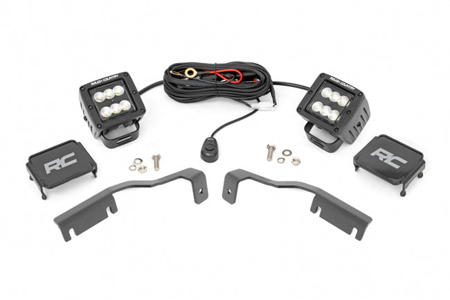 Rough Country LED Light Kit | Ditch Mount | 2" Black Pair | Flood | Nissan Frontier (22-23)