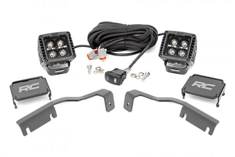Rough Country LED Light Kit | Ditch Mount | 2" Black Pair | White DRL | Nissan Frontier (22-23)