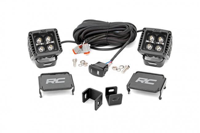 Rough Country LED Light Kit | Ditch Mount | 2" Black Pair | Amber DRL | Toyota Tundra (22-23)