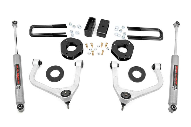 Rough Country 3.5 Inch Suspension Lift Kit w/Forged Upper Control Arms 19-23 Silverado/Sierra 1500 4WD/2WD With Mono-Leaf Spring