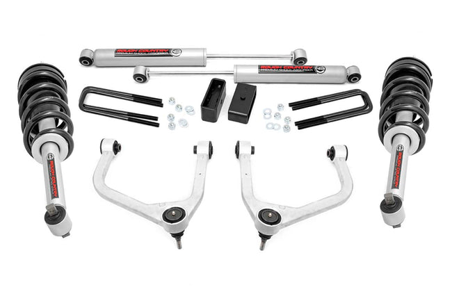 Rough Country 3.5 Inch Suspension Lift Kit w/Forged Upper Control Arms & Loaded Struts 19-23 Silverado/Sierra 1500 4WD/2WD With Mono-Leaf Spring