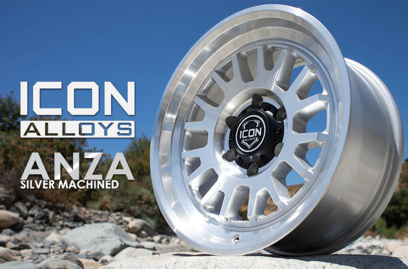 ICON Anza 17x8.5 / 5x5 / -6mm / 4.5in BS Silver Machined Wheel