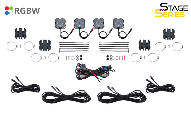 Diode Dynamics Stage Series SXS Rock Light Installer Kit, RGBW M8 w/Controller (4-pack)